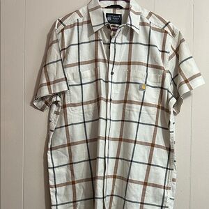 Carhartt Men's Plaid Shirt, Brown/beige, Work Short Sleeve, S Large Cotton Blend